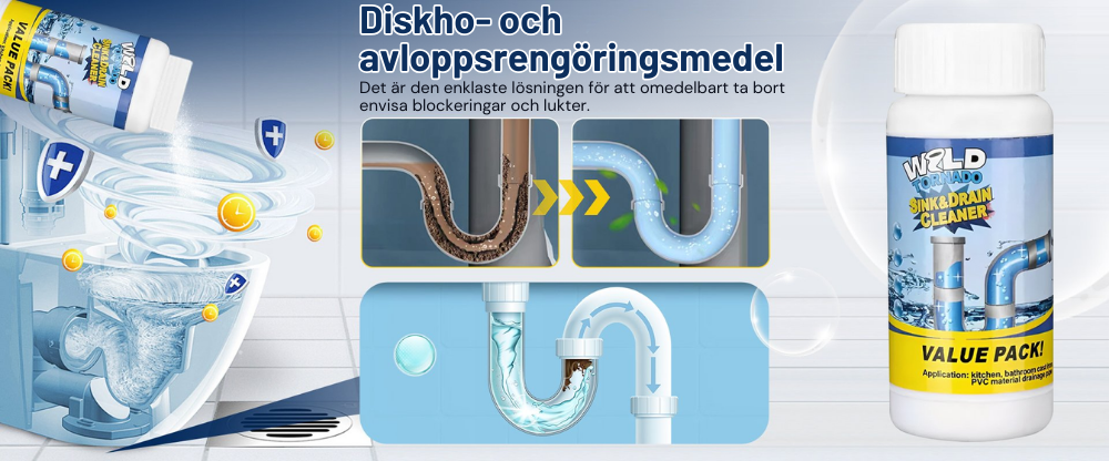 DrainCleaner™ – Avlägsnar omedelbart envisa blockeringar och lukter.