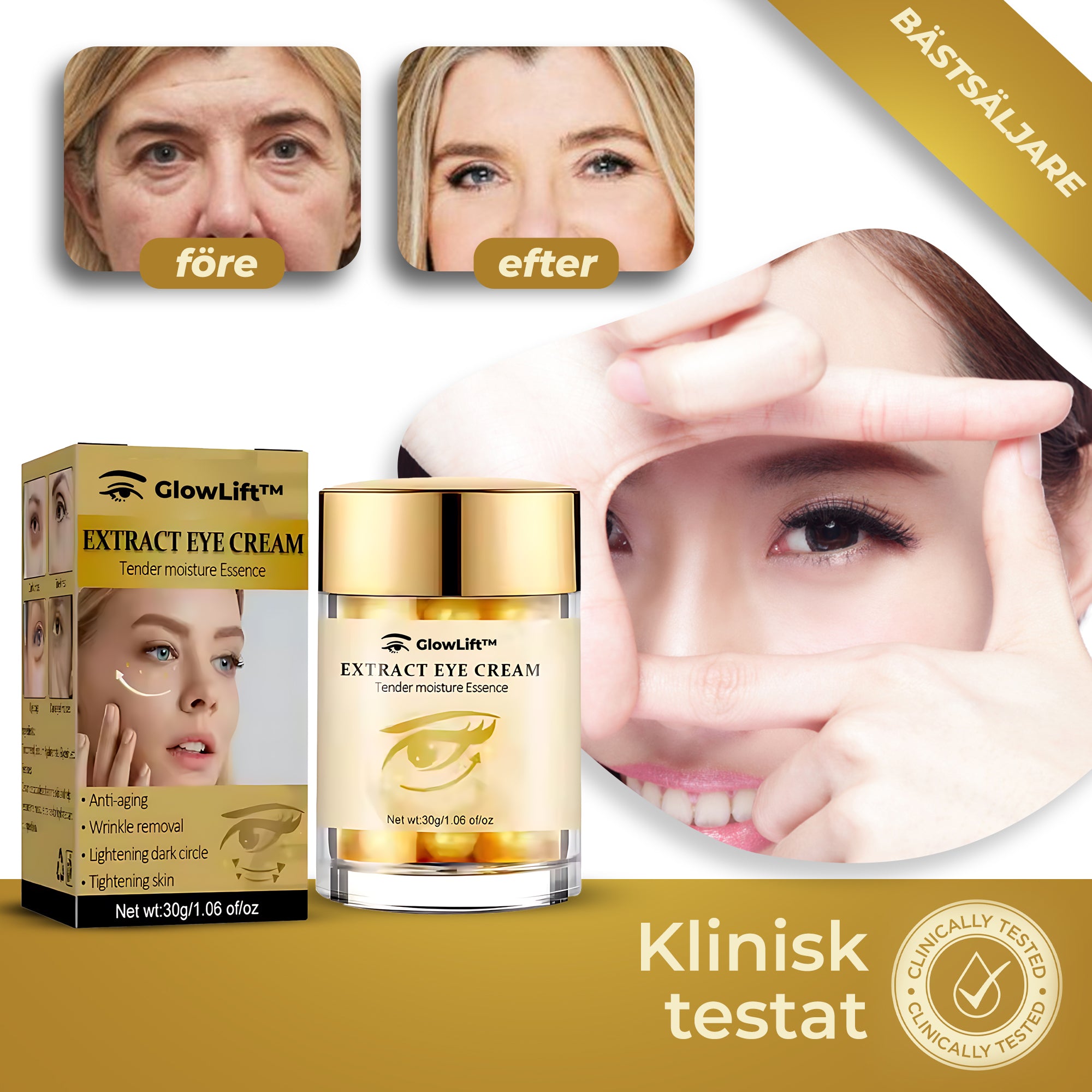 GlowLift™ - Cream | Minskar rynkor och påsar under ögonen med 92% på några minuter