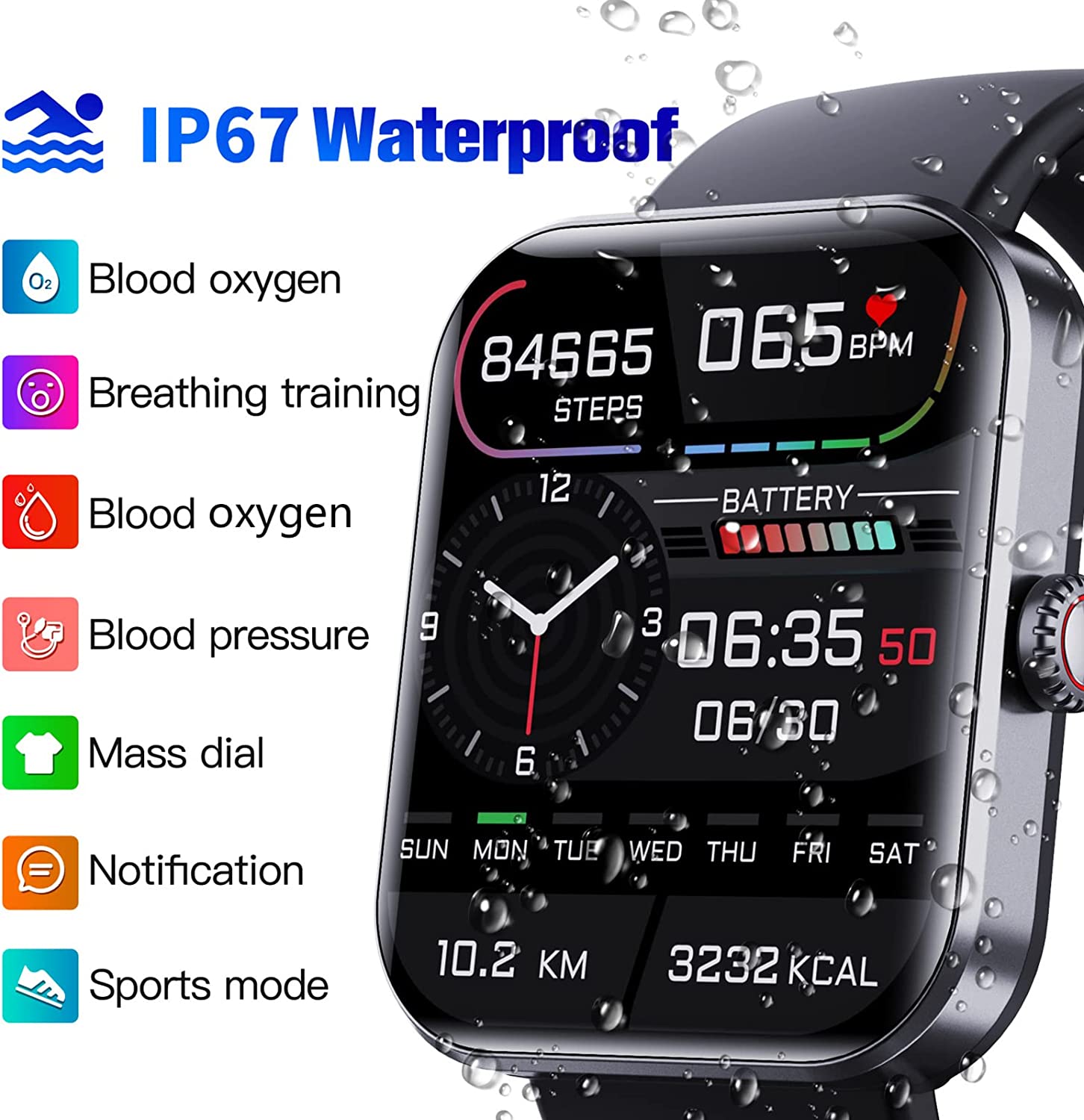 FitChecker™ - Trendy Sundhedssporing Bluetooth Smartwatch | 45% Rabatt